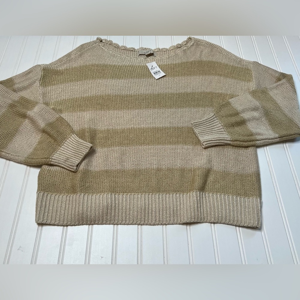 Ann Taylor Loft Womens Sweater Scalloped Neck Striped Summer Medium NEW 481